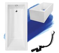 Baignoire rectangulaire 130x70 avec support de baignoire, vidage & pieds S | Set complet 4in1 baignoire originale acrylique siphon | BADLAND MODERNE
