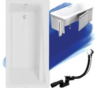 Baignoire rectangulaire 140x70 avec revêtement en polystyrène, vidage & pieds S | Set complet 4en1 baignoire originale acrylique siphon | BADLAND ELZA
