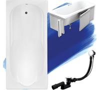 Baignoire rectangulaire 140x70 avec revêtement en polystyrène, vidage & pieds S | Set complet 4en1 baignoire originale acrylique siphon | BADLAND BONA