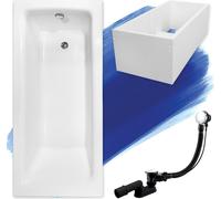 Baignoire rectangulaire 140x70 avec support de baignoire, vidage & pieds S | Set complet 4in1 baignoire originale acrylique siphon | BADLAND TALIA
