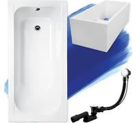 Baignoire rectangulaire 140x70 avec support de baignoire, vidage & pieds | Set complet 4in1 baignoire originale acrylique siphon | BADLAND CONTINEA