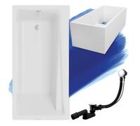 Baignoire rectangulaire 140x70 avec support de baignoire, vidage & pieds S | Set complet 4in1 baignoire originale acrylique siphon | BADLAND ELZA