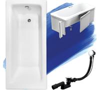 Baignoire rectangulaire 150x70 avec revêtement en polystyrène, vidage & pieds S | Set complet 4in1 baignoire originale acrylique siphon | BADLAND TALIA