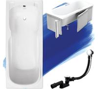 Baignoire rectangulaire 150x70 avec revêtement en polystyrène, vidage & pieds S | Set complet 4in1 baignoire originale acrylique siphon | BADLAND MAJKA