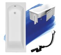 Baignoire rectangulaire 150x70 avec revêtement en polystyrène, vidage & pieds S | Set complet 4in1 baignoire originale acrylique siphon | BADLAND SHEA