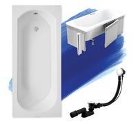 Baignoire rectangulaire 150x75 avec revêtement en polystyrène, vidage & pieds S | Set complet 4in1 baignoire originale acrylique siphon | BADLAND INTRICA