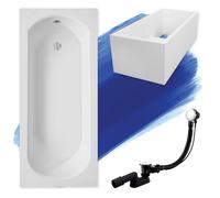 Baignoire rectangulaire 150x75 avec support de baignoire, vidage & pieds S | Set complet 4in1 baignoire originale acrylique siphon | BADLAND INTRICA