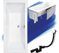 Baignoire rectangulaire 155x70 avec revêtement en polystyrène, vidage & pieds S | Set complet 4in1 baignoire originale acrylique siphon | BADLAND QUADRO