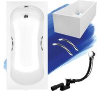 Baignoire rectangulaire 160x70 avec support de baignoire, poignées, vidage & pieds S | Set complet 5en1 baignoire acrylique | BADLAND ARIA PLUS