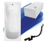 Baignoire rectangulaire 160x70 avec support de baignoire, vidage & pieds S | Set complet 4in1 baignoire originale acrylique siphon | BADLAND MAJKA