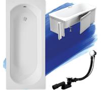 Baignoire rectangulaire 160x75 avec revêtement en polystyrène, vidage & pieds S | Set complet 4in1 baignoire originale acrylique siphon | BADLAND INTRICA
