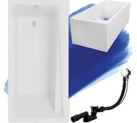 Baignoire rectangulaire 160x75 avec support de baignoire, vidage & pieds S | Set complet 4in1 baignoire originale acrylique siphon | BADLAND ELZA