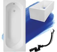 Baignoire rectangulaire 160x75 avec support de baignoire, vidage & pieds S | Set complet 4in1 baignoire originale acrylique siphon | BADLAND INTRICA