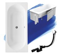 Baignoire rectangulaire 160x75 avec revêtement en polystyrène, vidage & pieds S | Set complet 4in1 baignoire originale acrylique siphon | BADLAND VITAE