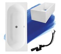 Baignoire rectangulaire 160x75 avec support de baignoire, vidage & pieds S | Set complet 4in1 baignoire originale acrylique siphon | BADLAND VITAE
