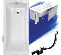 Baignoire rectangulaire 170x70 avec revêtement en polystyrène, vidage & pieds S | Set complet 4in1 baignoire originale acrylique siphon | BADLAND OPTIMA