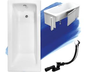 Baignoire rectangulaire 170x75 avec revêtement en polystyrène, vidage & pieds S | Set complet 4in1 baignoire originale acrylique siphon | BADLAND TALIA