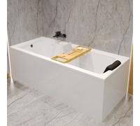 Baignoire rectangulaire 170x75 + tablier acrylique + étagère bambou, écoulement & pieds S | Set complet 5in1 baignoire originale acrylique siphon | BADLAND TALIA