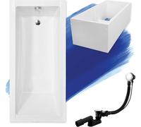 Baignoire rectangulaire 180x80 avec support de baignoire, vidage & pieds S | Set complet 4in1 baignoire originale acrylique siphon | BADLAND MODERNE