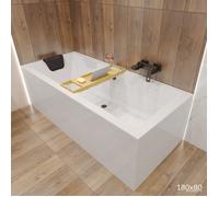 Baignoire Rectangulaire 180x80 + planche en bambou Siphon + pieds - 4en1 - QUADRO