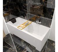 Baignoire rectangulaire 5en1 150x70 avec vidage et pieds S + tablier en acrylique + étagère en bois de bambou + appuie-tête en noir | BADLAND OPTIMAZ