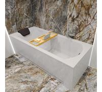 Baignoire rectangulaire 5en1 160x70 avec vidage et pieds S + tablier en acrylique + support en bois de bambou + appuie-tête en noir | BADLAND SHEA