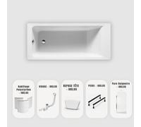 Baignoire rectangulaire blanche Slim 160x70 cm - Habillage + Pare-baignoire + Repose-tête + Vidage chrome + pieds - MODAN