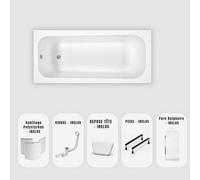 Baignoire rectangulaire blanche Slim 170x70 cm - Habillage + Pare-baignoire + Repose-tête + Vidage chrome + pieds - OPTIKA