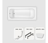 Baignoire rectangulaire blanche Slim 170x70 cm - Repose-tête + Vidage chrome + pieds - OPTIKA