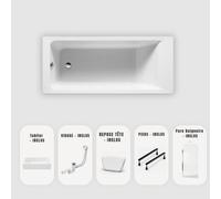 Baignoire rectangulaire blanche Slim 170x70 cm - Tablier + Pare-baignoire + Repose-tête + Vidage chrome + pieds - MODAN