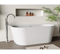Vente-unique - Baignoire semi îlot - 160 x 75 x 58 cm - Acrylique - Blanc mat - 230 L - AMOBIA