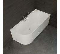 Baignoire Semi-îlot Murale D'angle Capri 170 Droite Blanche + Robinetterie Chromée 170 X76 X58 Cm, By Spalina