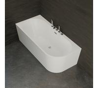 Baignoire Semi-îlot Murale D'angle Capri 170 Gauche Blanche + Robinetterie Chromée 170 X76 X58 Cm, By Spalina