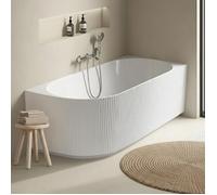 Baignoire striée acrylique STRIA semi-îlot blanche 170cm - Angle droit