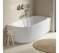 Baignoire striée acrylique STRIA semi-îlot blanche 170cm - Angle droit