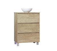 Baikal Ensemble de Meuble de Salle de Bain Ness, spécial pour Les Petites salles de Bains, Meuble à Fond réduit de 36 cm, avec lavabo en céramique, Meuble monté, Trois tiroirs 60 cm Nature
