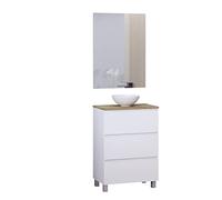 Baikal Ensemble de Meuble de Salle de Bain Ness, spécial pour Les Petites salles de Bains, Meuble à Fond réduit de 36 cm, avec lavabo en céramique, Meuble monté, Trois tiroirs avec Miroir 60 cm Blanc