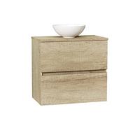 Baikal Ensemble de Meubles de Salle de Bain Ness, spécial Petites salles de Bains, Meuble de Fond réduit de 36 cm, Comprend Un lavabo en céramique, Meuble monté, Deux tiroirs 60 cm Nature