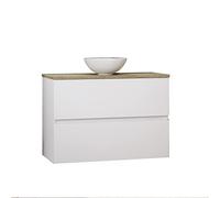 Baikal Ensemble de Meubles de Salle de Bain Ness, spécial Petites salles de Bains, Meuble de Fond réduit de 36 cm, Comprend Un lavabo en céramique, Meuble monté, Deux tiroirs de 80 cm, Blanc
