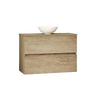 Baikal Ensemble de Meubles de Salle de Bain Ness, spécial Petites salles de Bains, Meuble de Fond réduit de 36 cm, Comprend Un lavabo en céramique, Meuble monté, Deux tiroirs 80 cm Nature
