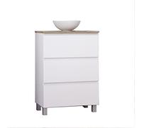 Baikal Ensemble de Meubles de Salle de Bain Ness, spécial pour Petites salles de Bains, Meuble de Fond réduit de 36 cm, Comprend Un lavabo en céramique, Meuble monté Trois tiroirs 60 cm Blanc