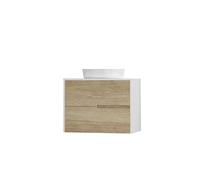 Baikal Meuble de Salle de Bain Gavin, 2 tiroirs, Meuble Suspendu au Mur, avec lavabo en céramique sur comptoir, Plusieurs Finitions et Dimensions. Meuble monté sans Miroir 70 cm Nature