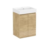 Baikal Meuble de Salle de Bain Mini. Meuble monté avec 2 Portes suspendues avec lavabo. Armoire de Salle de Bain. Lavabo en céramique. 45 cm Nature.