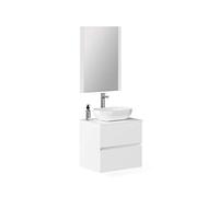 Baikal Meuble de Salle de Bain Onyx, 2 tiroirs, Suspendu au Mur, avec lavabo en céramique, Meuble monté, mélamine 16, Meuble F46 + Dessus + lavabo + Miroir 60 cm Blanc