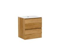 Baikal Meuble de Salle de Bains, Armoire Suspendue avec Vasque en Ceramique, Hauteur 65 cm, Largeur 60 cm, 2 Tiroirs, Finition Teka, Meuble Monte