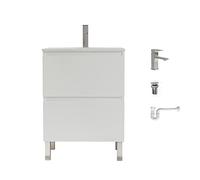 Baikal Pack Solution complète Comprenant : Meuble de Salle de Bain, lavabo en céramique, Robinet, Siphon Extensible et bonde de vidange. Meuble monté. Livraison Tout-en-Un. Porte + tiroir sans Miroir