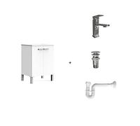 Baikal Pack Solution complète Comprenant : Meuble de Salle de Bain, lavabo en céramique, Robinet, Siphon Extensible et vanne de vidange. Meuble assemblé. Livraison Tout-en-Un. sans Miroir 60 cm Blanc