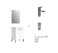 Baikal Pack Solution complète Comprend : Meuble de Salle de Bain, lavabo en céramique, Robinet, Siphon Extensible et vanne de vidange. Meuble assemblé. Livré Tout en Un. avec Miroir 60 cm Blanc