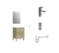 Baikal Pack Solution complète Comprend : Meuble de Salle de Bain, lavabo en céramique, Robinet, Siphon Extensible et vanne de vidange. Meuble assemblé. Livraison Tout en Un. avec Miroir 60 cm Nature