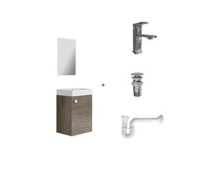 Baikal Pack Solution complète Comprend : Meuble de Salle de Bain, lavabo en céramique, Robinet, Siphon Extensible et vanne de vidange. Meuble assemblé. Livraison Tout-en-Un.